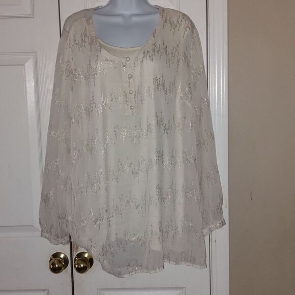 CJ Banks cream color  2 pc sheer top set  Sz 3X - Picture 1 of 6